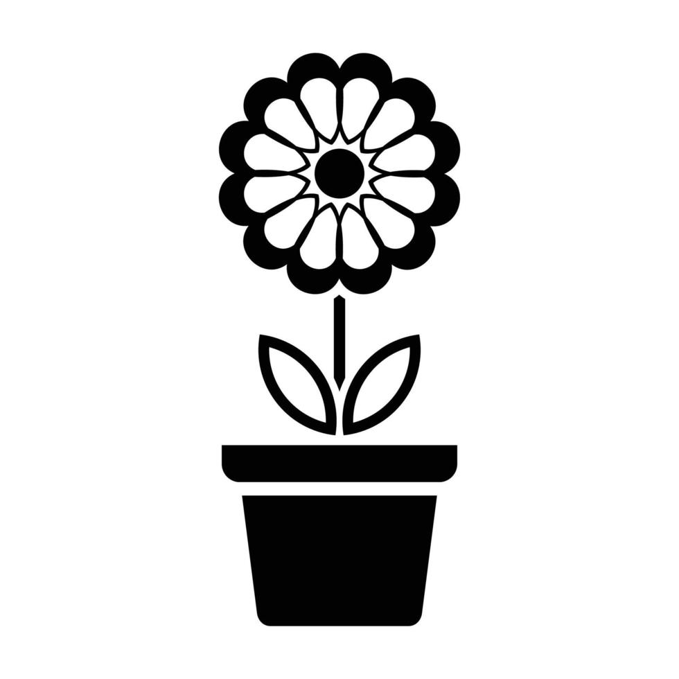 Flower icon in pot, simple flower sign and symbol. Potted plants, gardening, ornamental plant isolated line sign. vector