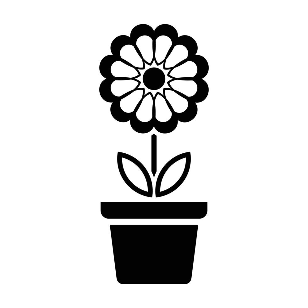 icono de flor en maceta, signo de flor simple y símbolo. plantas en maceta, jardinería, signo de línea aislada de plantas ornamentales. vector