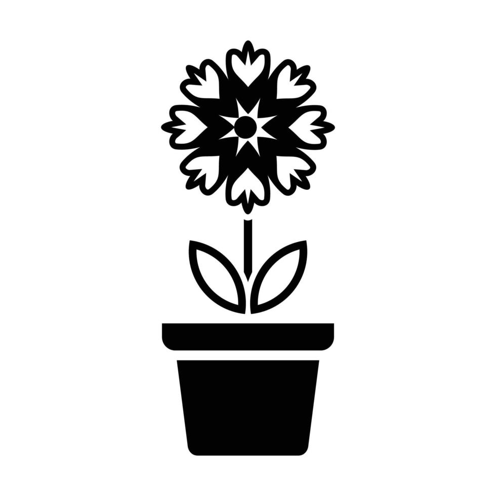 Flower icon in pot, simple flower sign and symbol. Potted plants, gardening, ornamental plant isolated line sign. vector