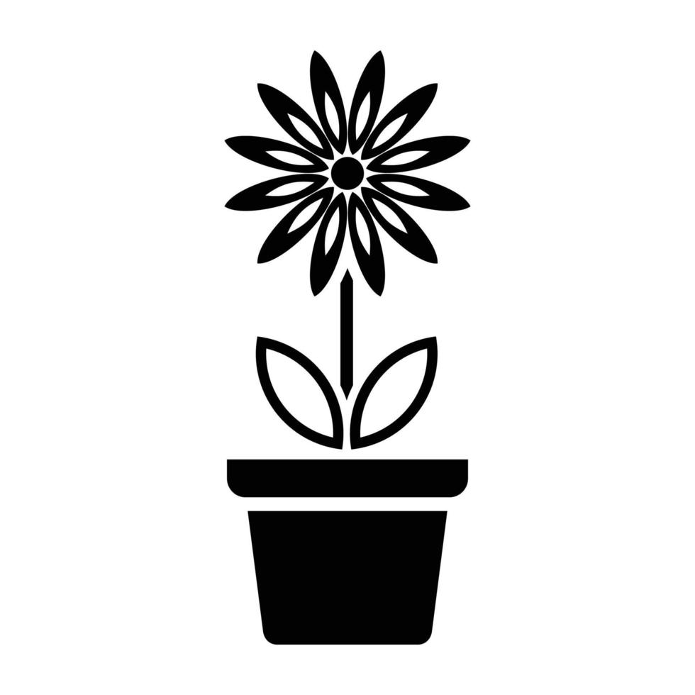Flower icon in pot, simple flower sign and symbol. Potted plants, gardening, ornamental plant isolated line sign. vector