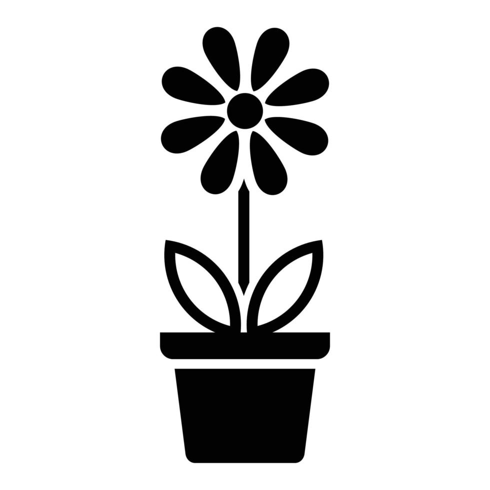 Flower icon in pot, simple flower sign and symbol. Potted plants, gardening, ornamental plant isolated line sign. vector