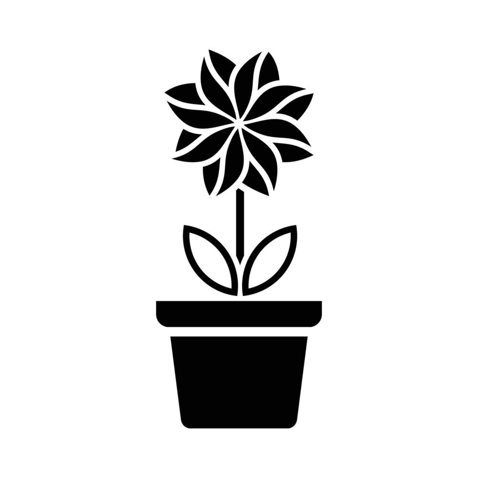 Flower icon in pot, simple flower sign and symbol. Potted plants, gardening, ornamental plant isolated line sign. vector