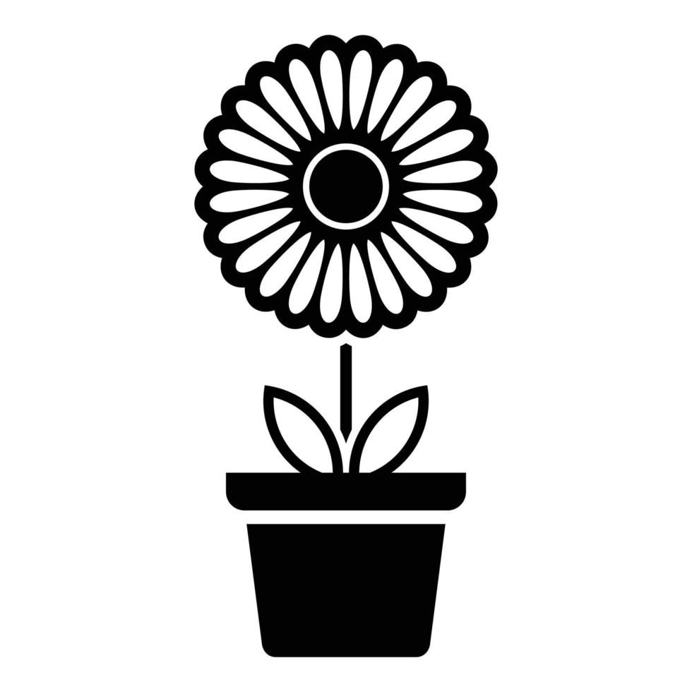 icono de flor en maceta, signo de flor simple y símbolo. plantas en maceta, jardinería, signo de línea aislada de plantas ornamentales. vector