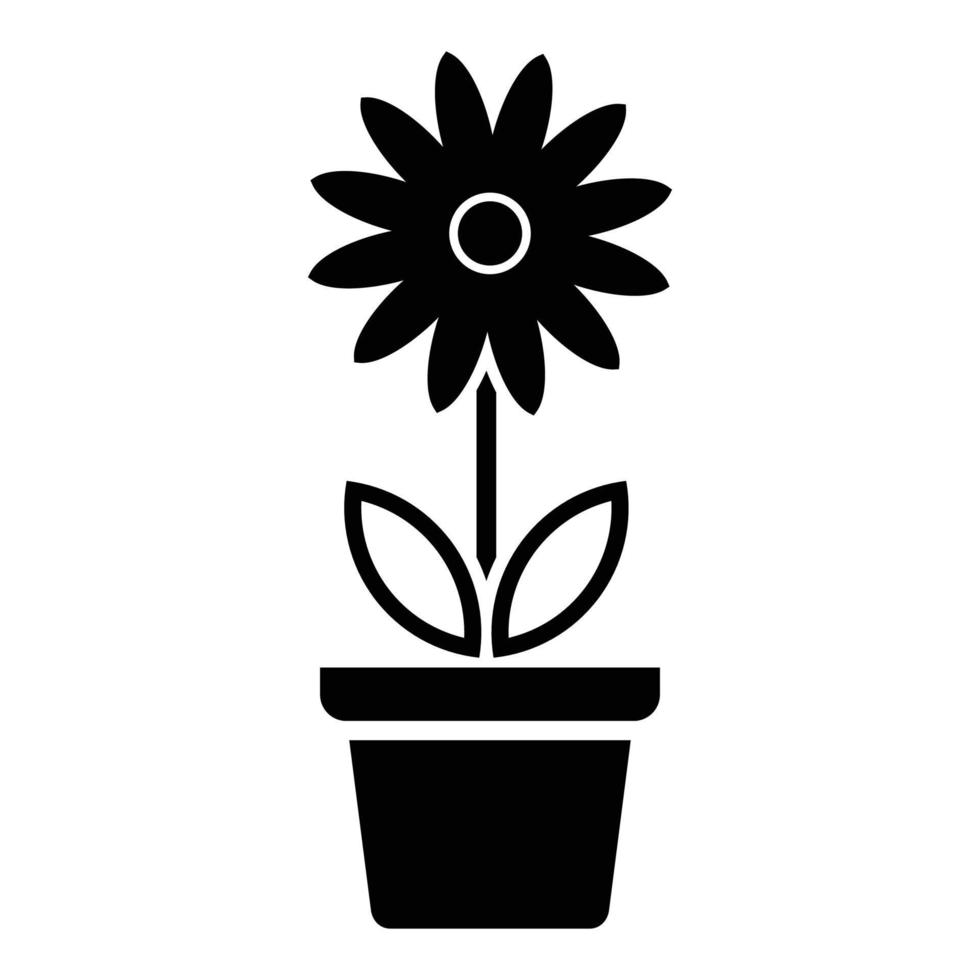 Flower icon in pot, simple flower sign and symbol. Potted plants, gardening, ornamental plant isolated line sign. vector