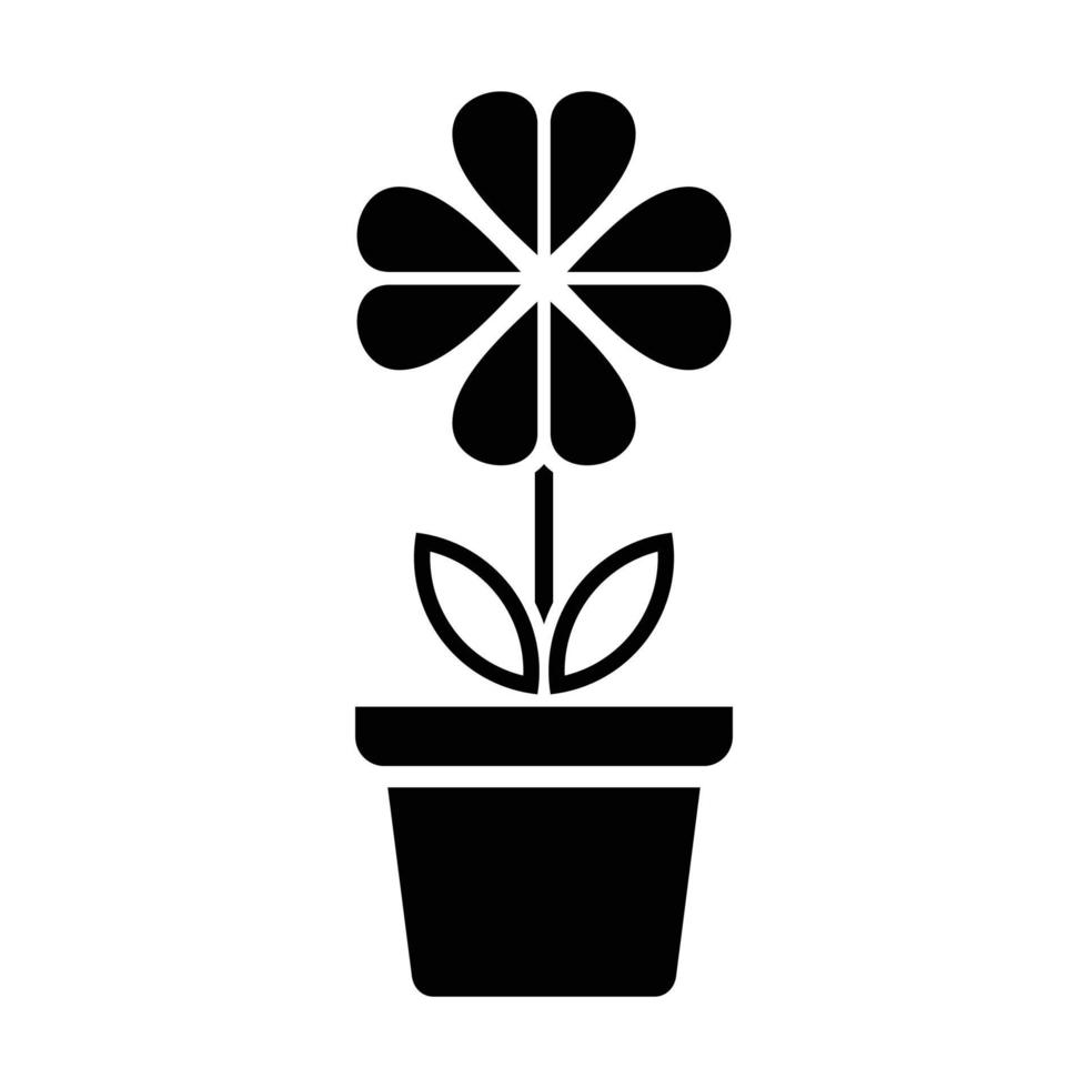 Flower icon in pot, simple flower sign and symbol. Potted plants, gardening, ornamental plant isolated line sign. vector