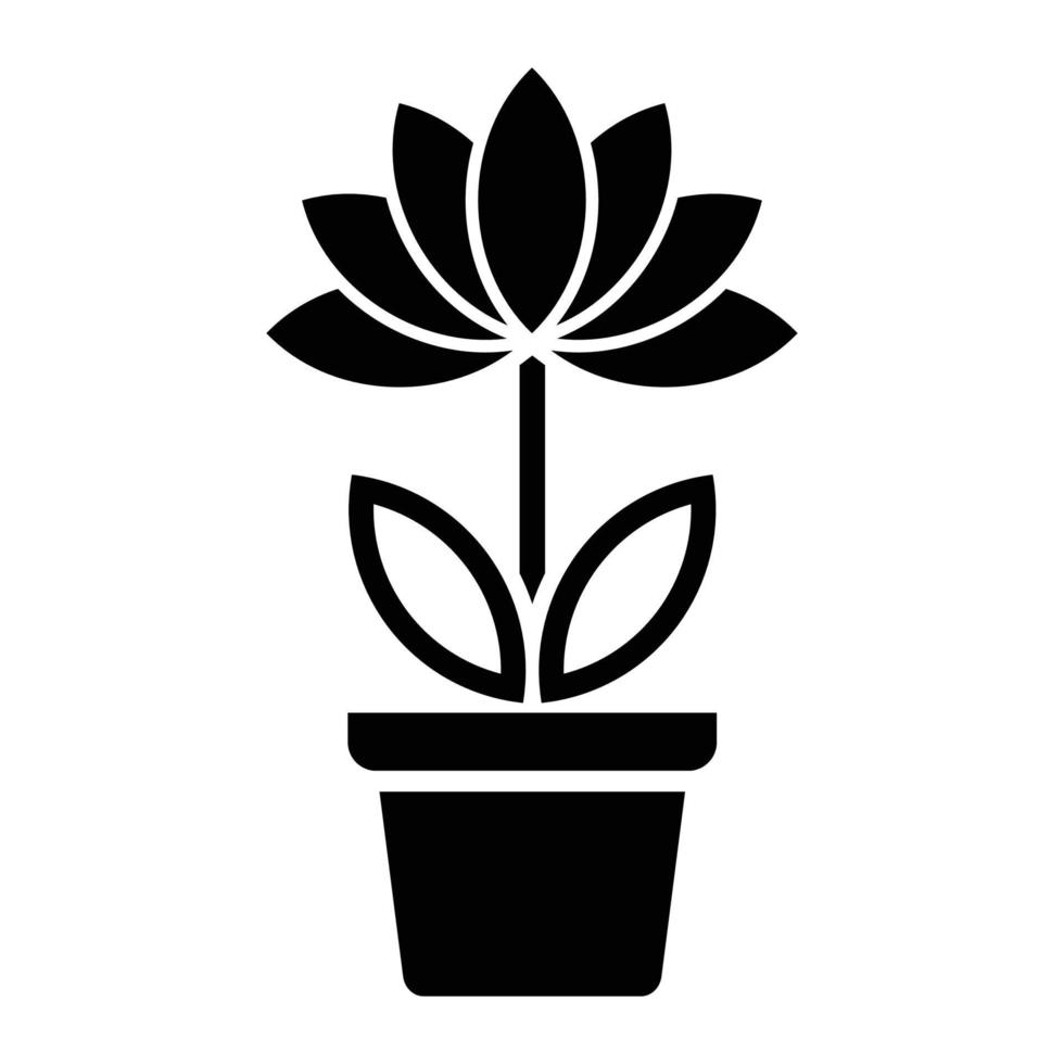 Flower icon in pot, simple flower sign and symbol. Potted plants, gardening, ornamental plant isolated line sign. vector