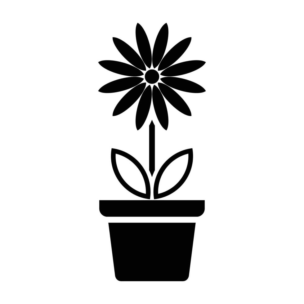 Flower icon in pot, simple flower sign and symbol. Potted plants, gardening, ornamental plant isolated line sign. vector
