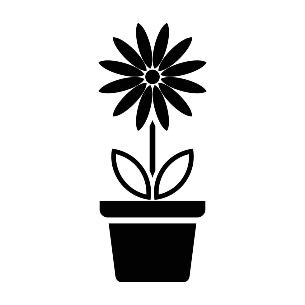 icono de flor en maceta, signo de flor simple y símbolo. plantas en maceta, jardinería, signo de línea aislada de plantas ornamentales. vector