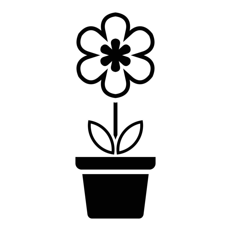 icono de flor en maceta, signo de flor simple y símbolo. plantas en maceta, jardinería, signo de línea aislada de plantas ornamentales. vector