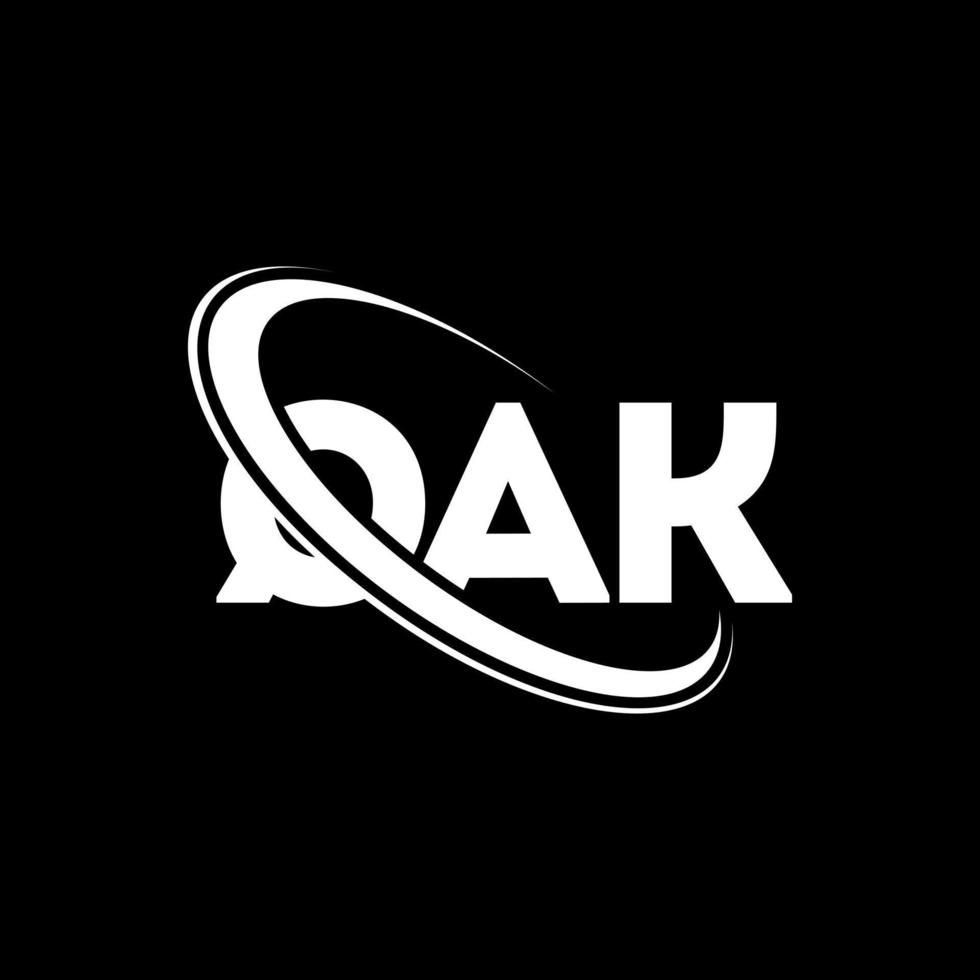 QAK logo. QAK letter. QAK letter logo design. Initials QAK logo linked with circle and uppercase monogram logo. QAK typography for technology, business and real estate brand. vector