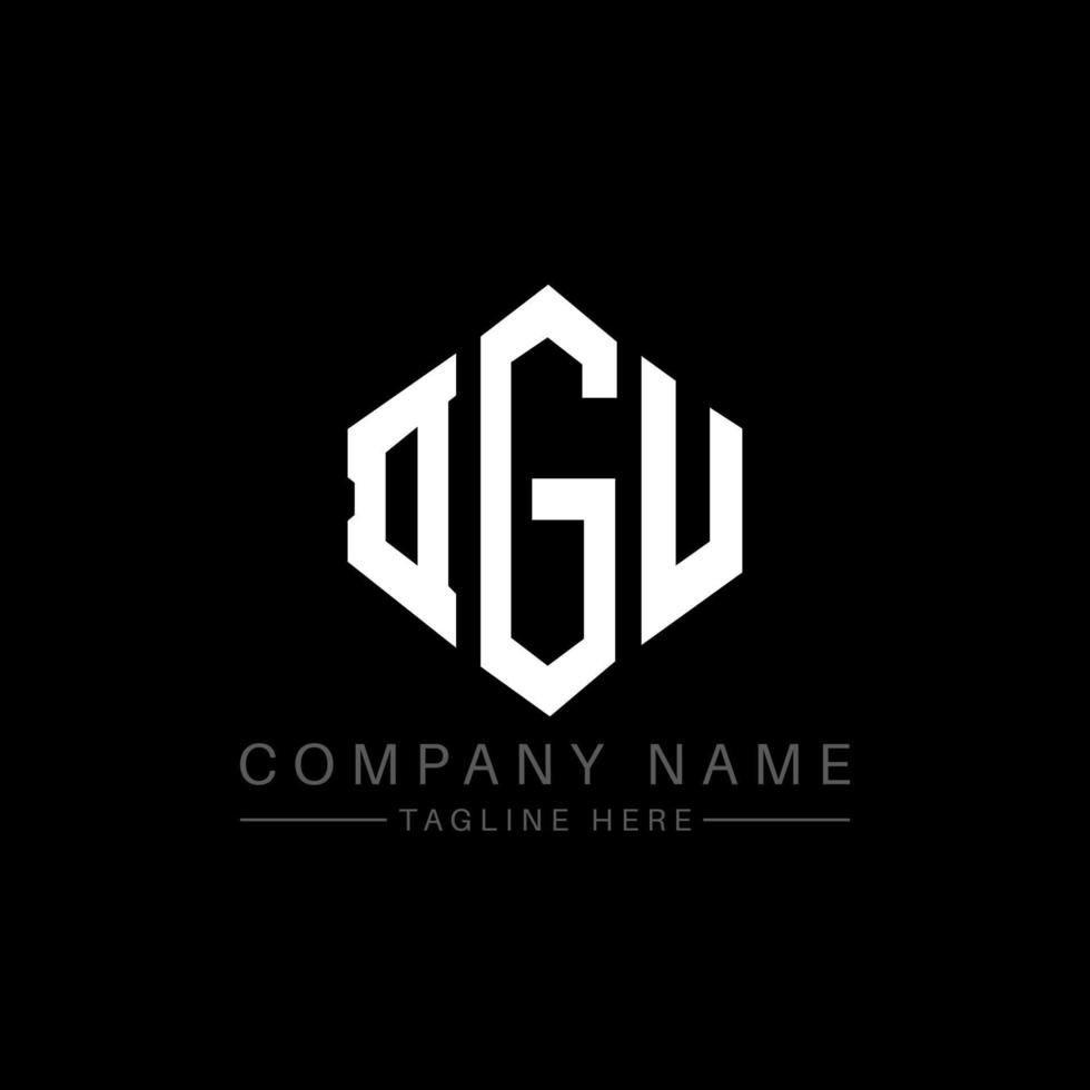 DGU letter logo design with polygon shape. DGU polygon and cube shape logo design. DGU hexagon vector logo template white and black colors. DGU monogram, business and real estate logo.