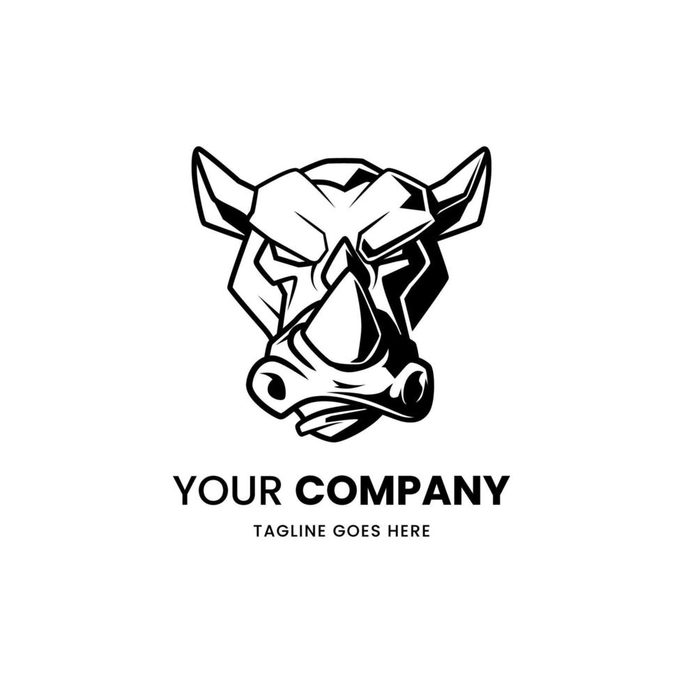 rhinoceros logo black and white style vector design