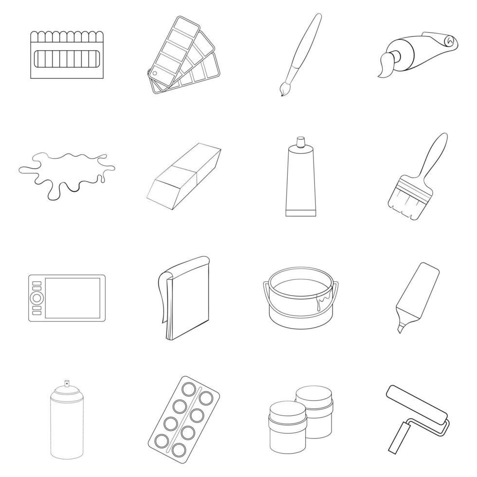 Painter tools icon set outline vector