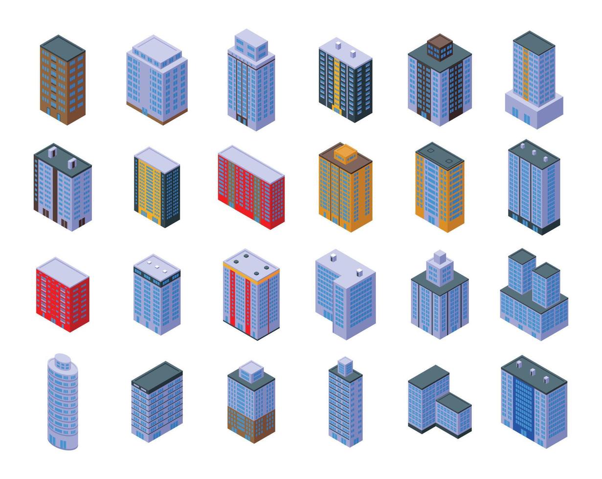 los iconos de construcción de varios pisos establecen un vector isométrico. arquitectura de interiores