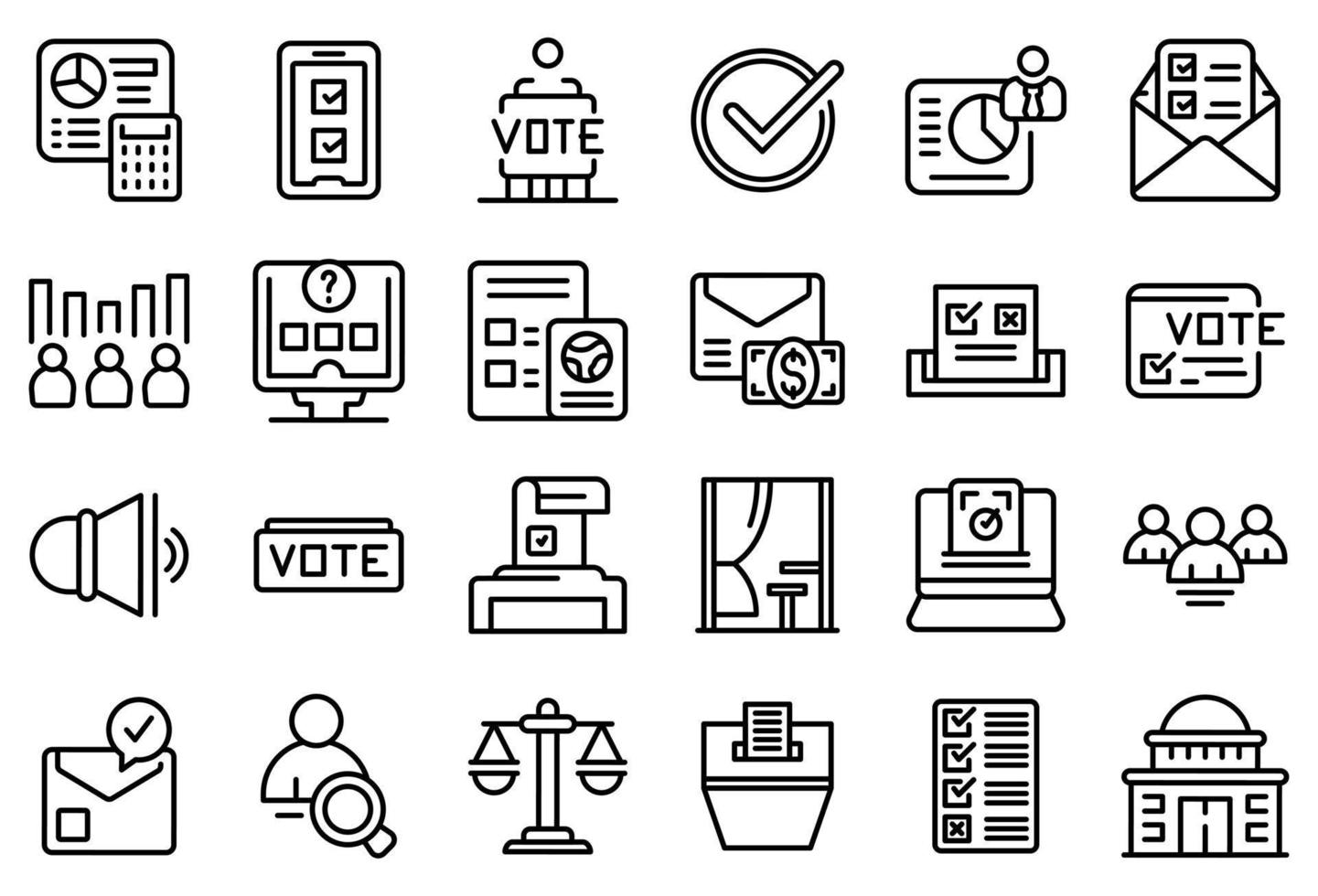 los iconos de la cabina de votación establecen el vector de contorno. urna electoral