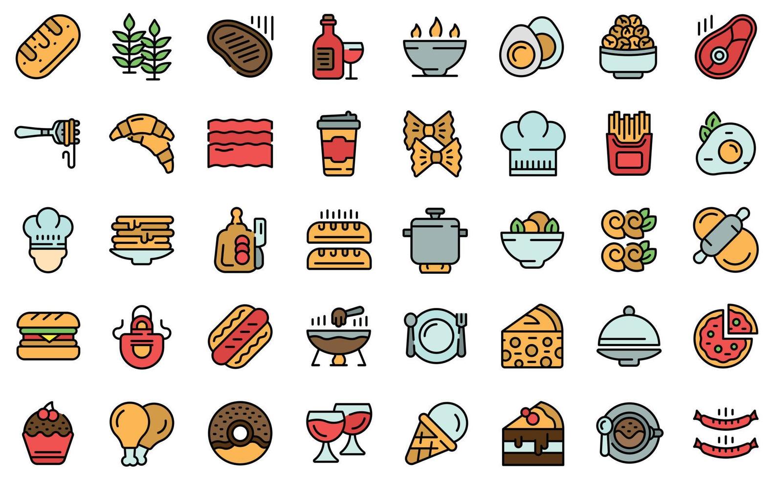 French cuisine icons set line color vector