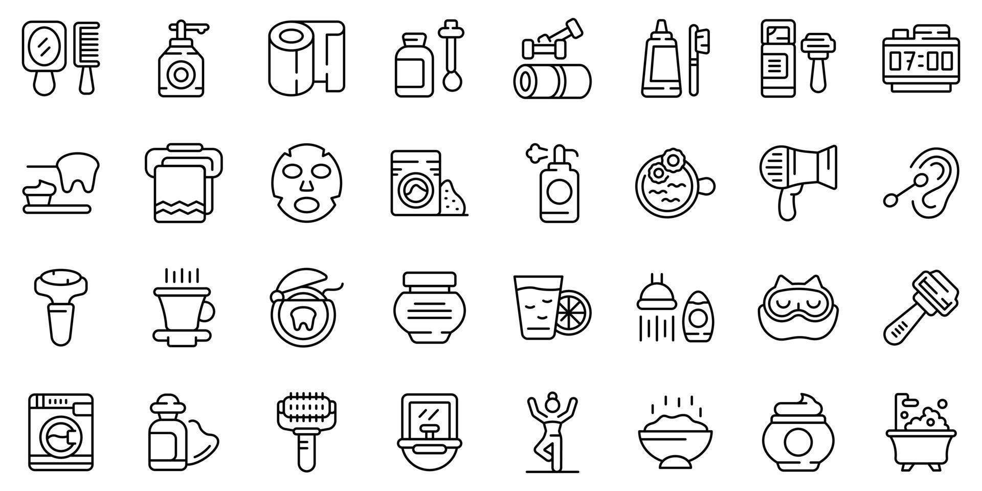 Morning treatments icons set, outline style vector