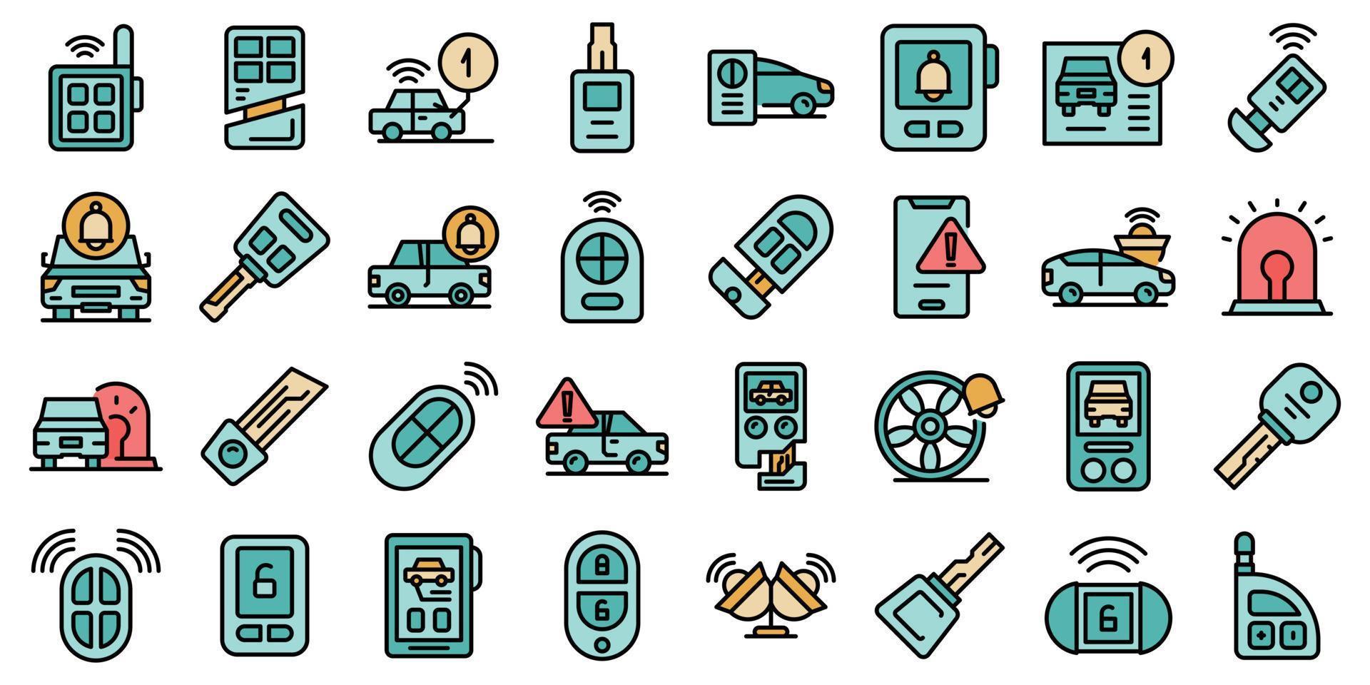 Car alarm system icons set vector flat