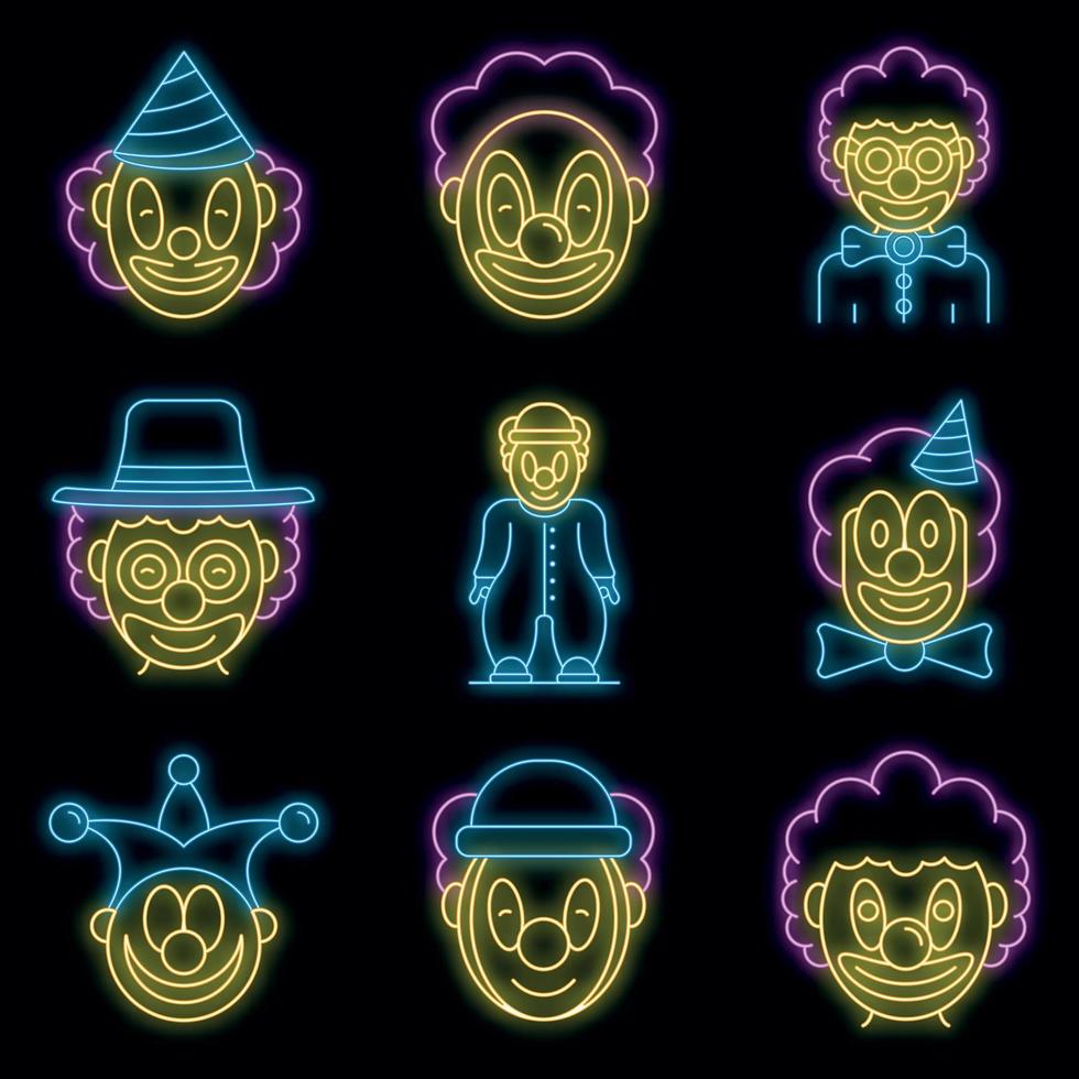 payaso, iconos, conjunto, vector, neón vector