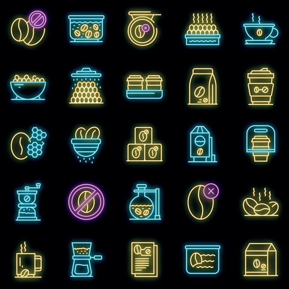 conjunto de iconos de café descafeinado neón vectorial vector