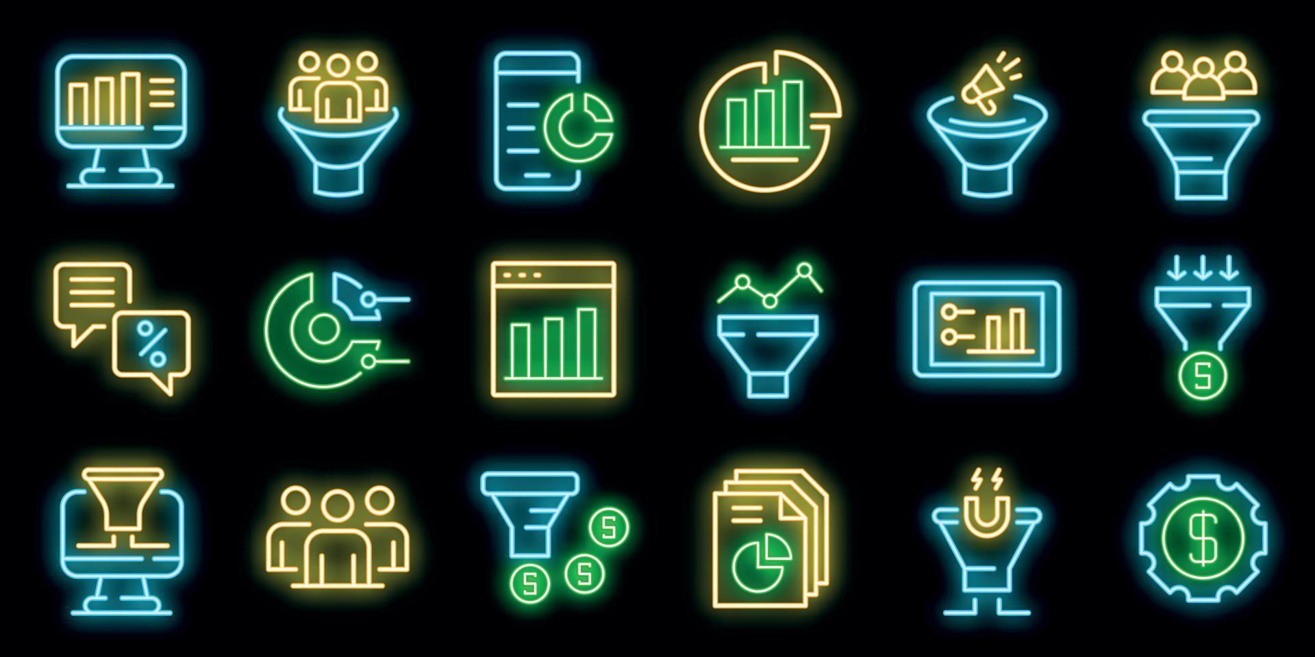 Conversion rate icons set vector neon