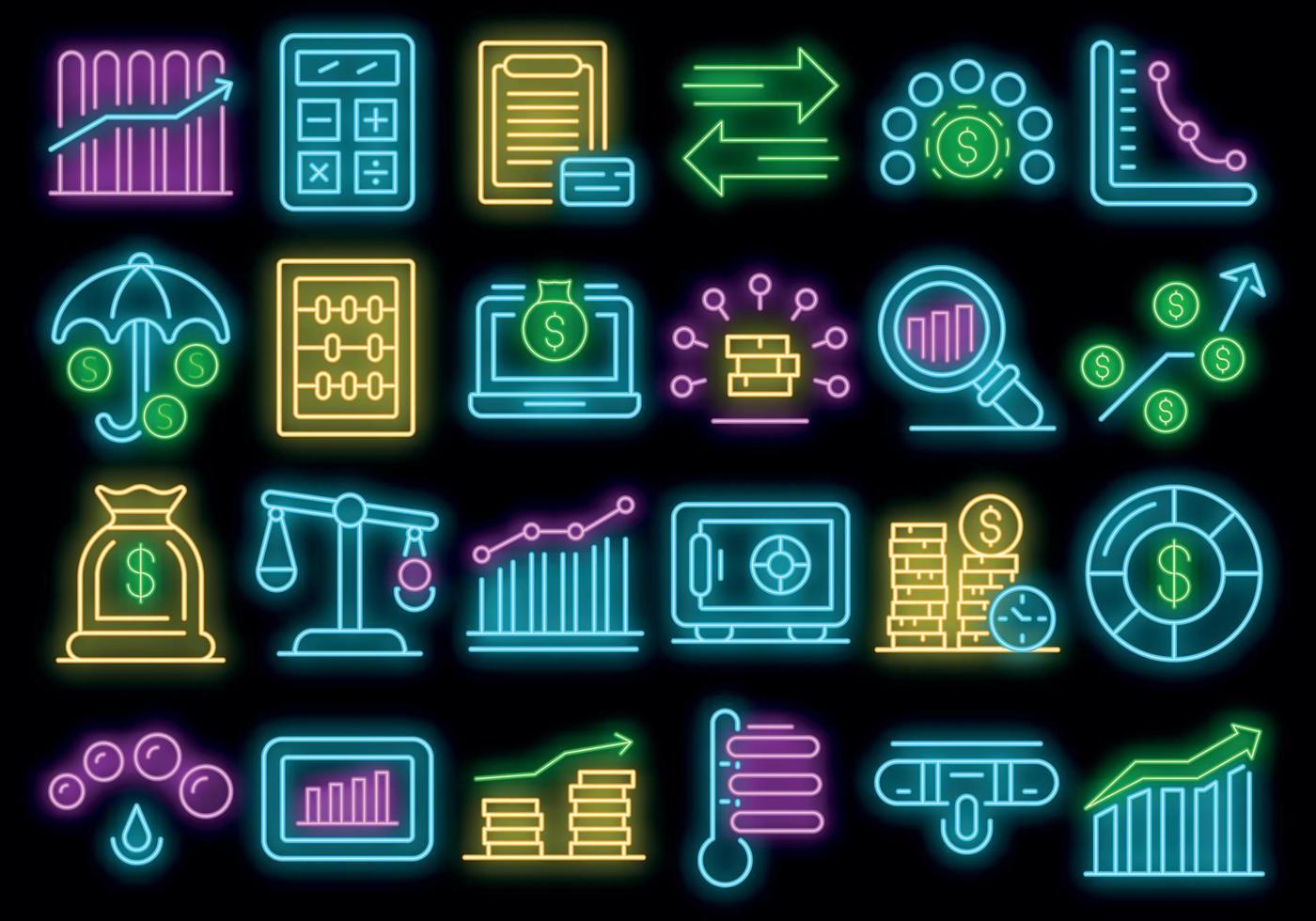 Credit score icons set vector neon