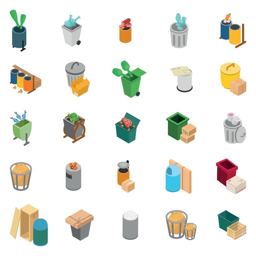 Rubbish heap icons set, isometric style vector