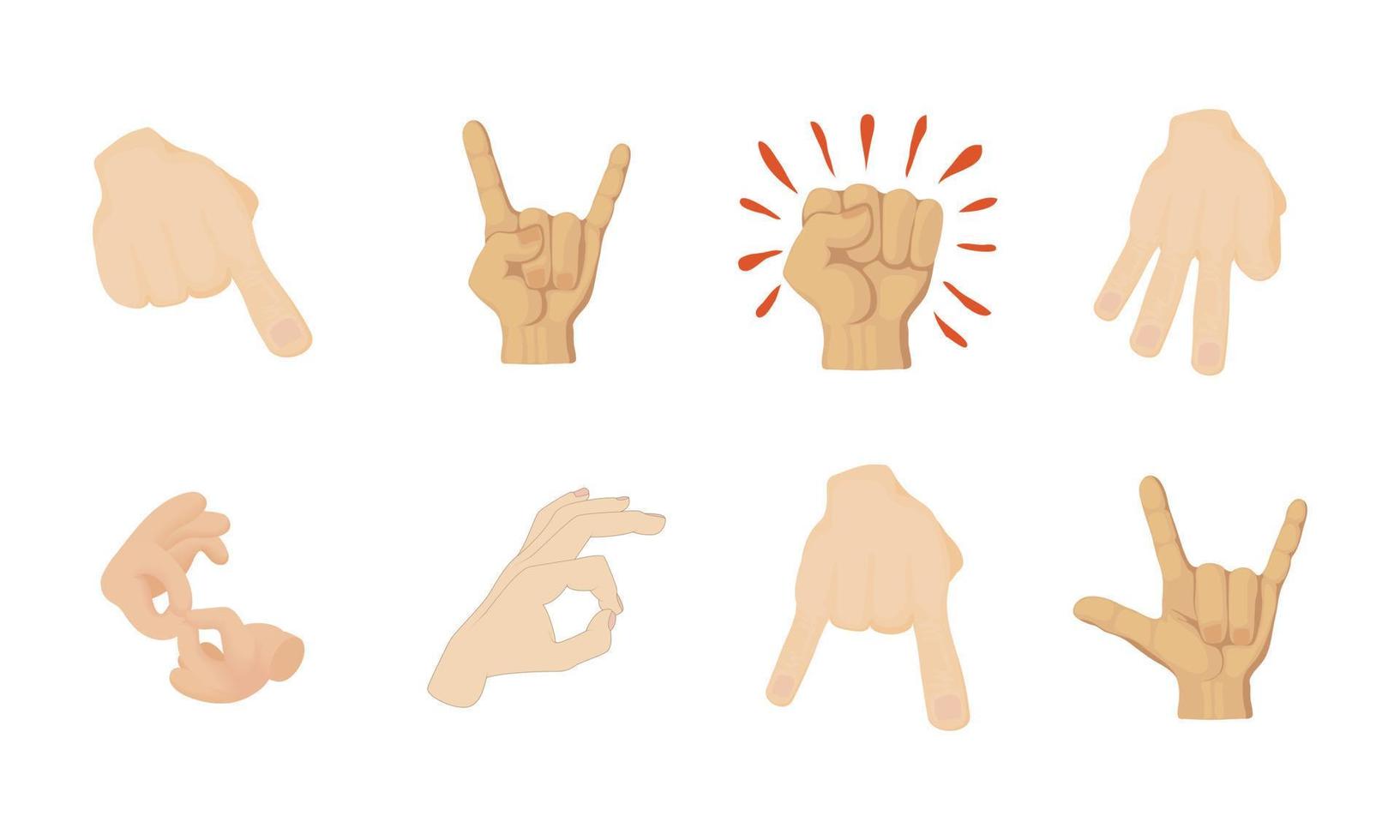 Hand sign icon set, cartoon style vector