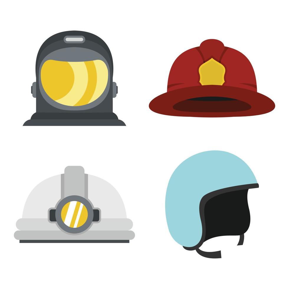 Helmet icon set, flat style vector