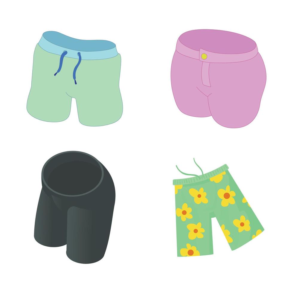 conjunto de iconos de pantalones cortos, estilo de dibujos animados vector