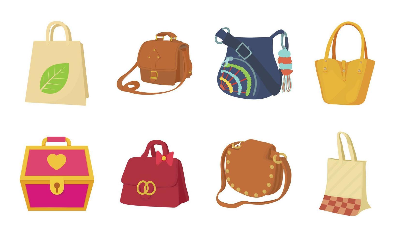 Bag icon set, cartoon style vector