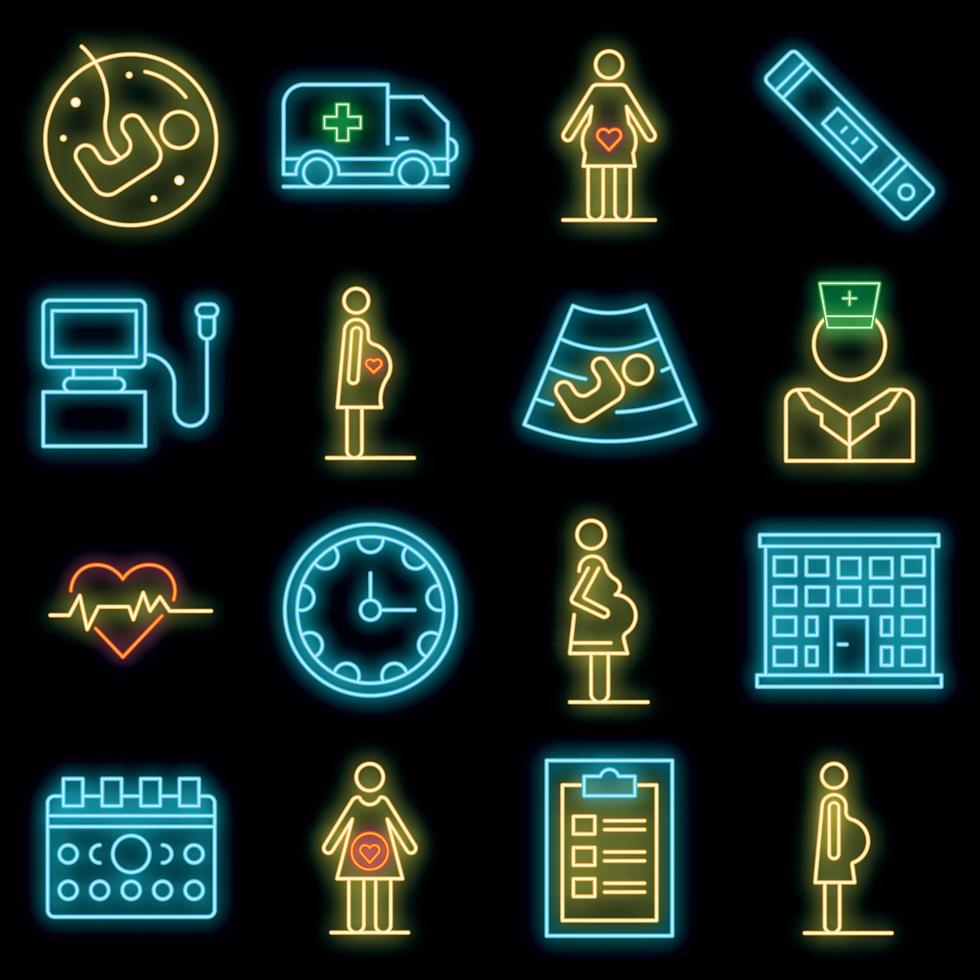 Pregnant icons set vector neon