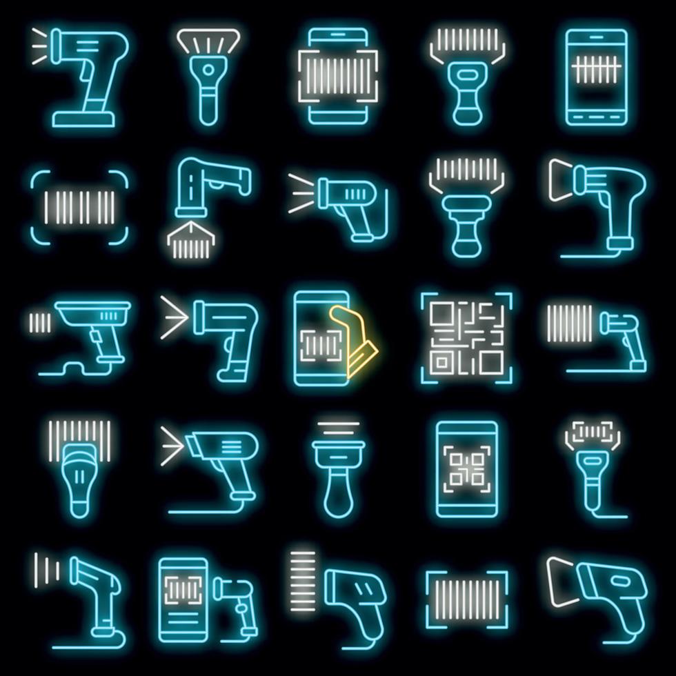 conjunto de iconos de escáner de código de barras neón vectorial vector