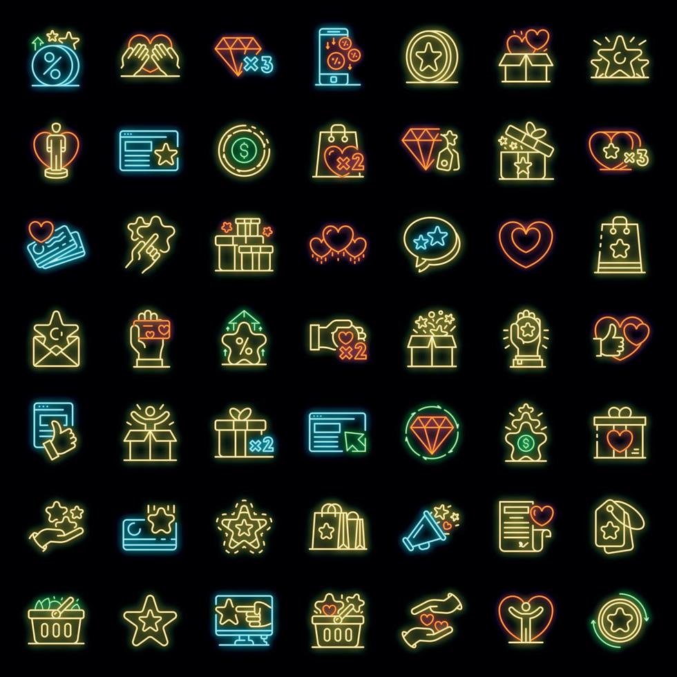 conjunto de iconos de programa de fidelización neón vectorial vector