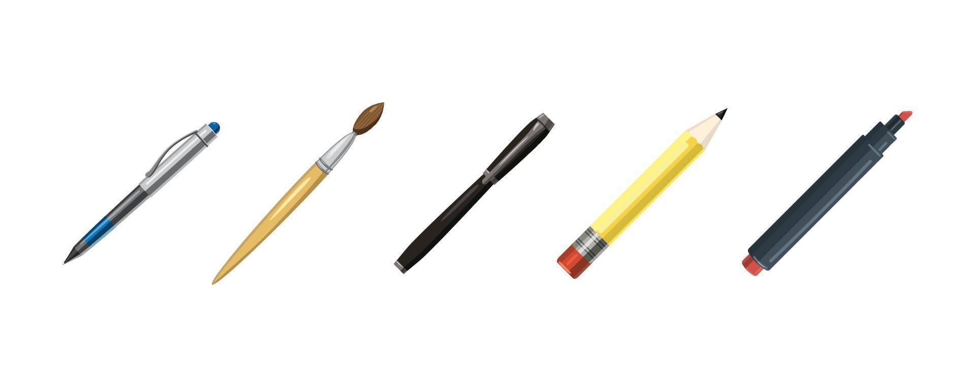 Pens icon set, cartoon style vector