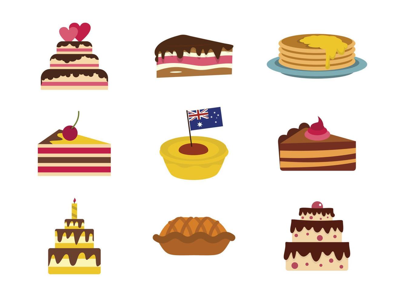 Cake icon set, flat style vector