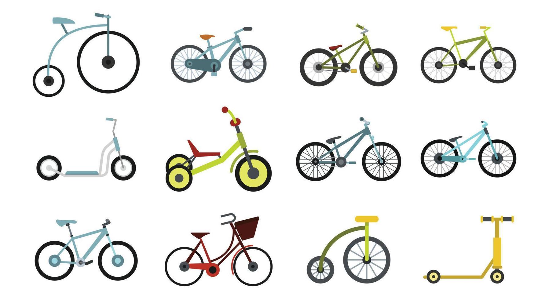 conjunto de iconos de bicicleta, estilo plano vector