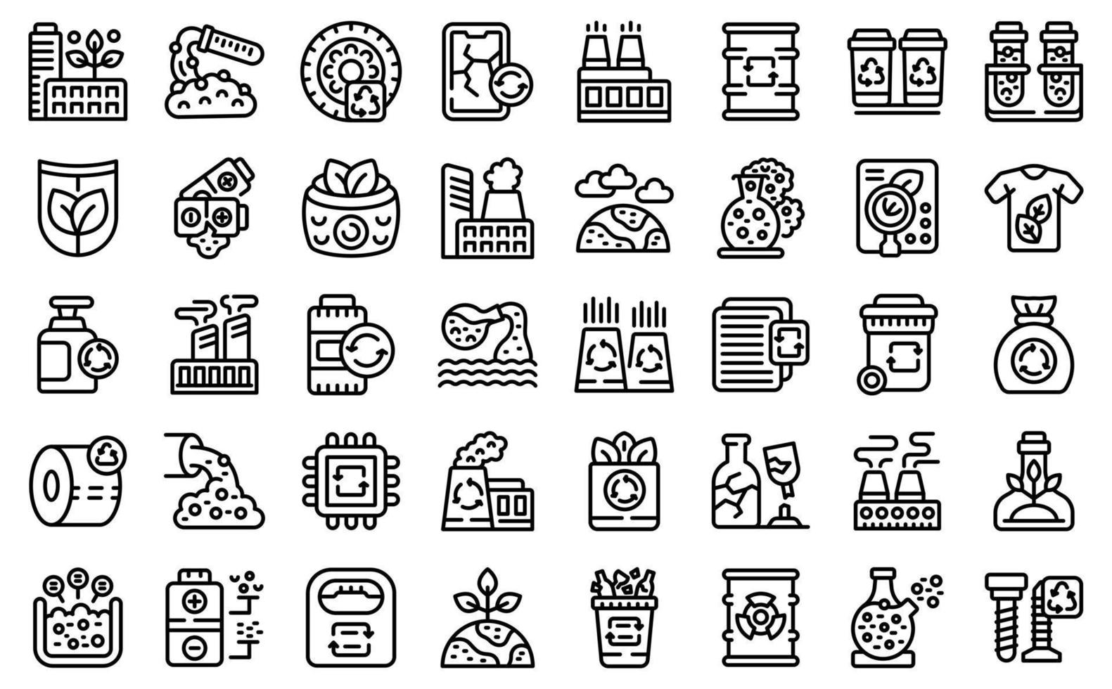 Chemical recycling icons set outline vector. Garbage bin vector