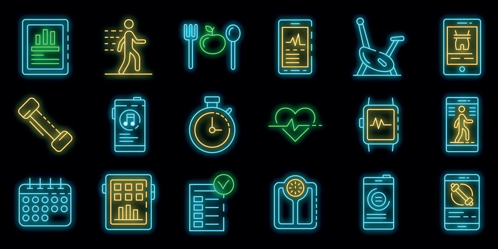 Apps for fitness icons set vector neon