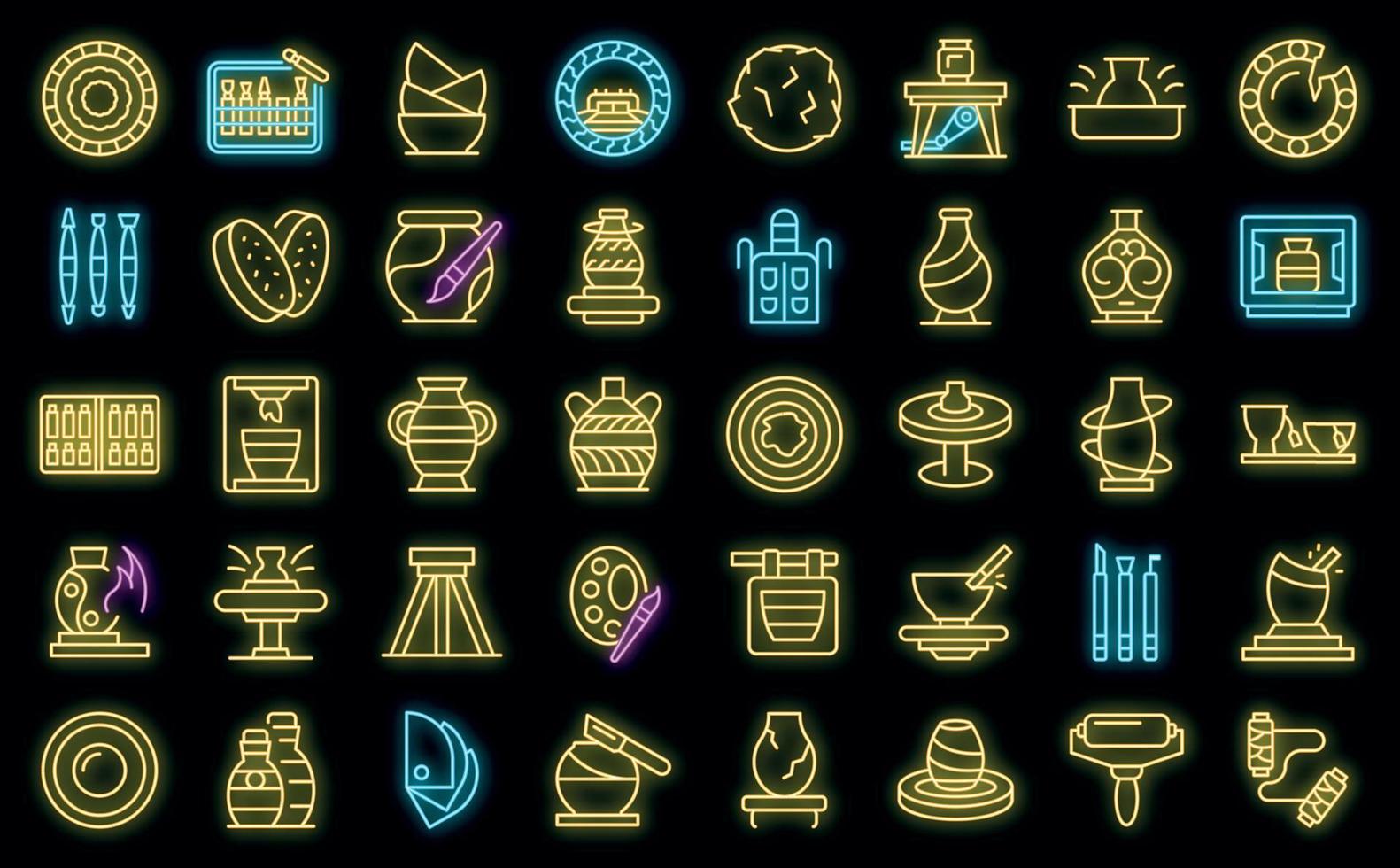 Pottery class icons set outline vector. Artist craft vector neon