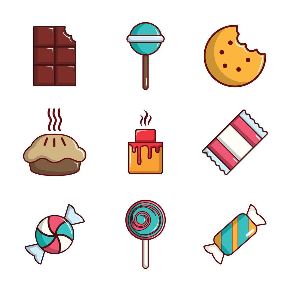 Candy icon set, cartoon style vector