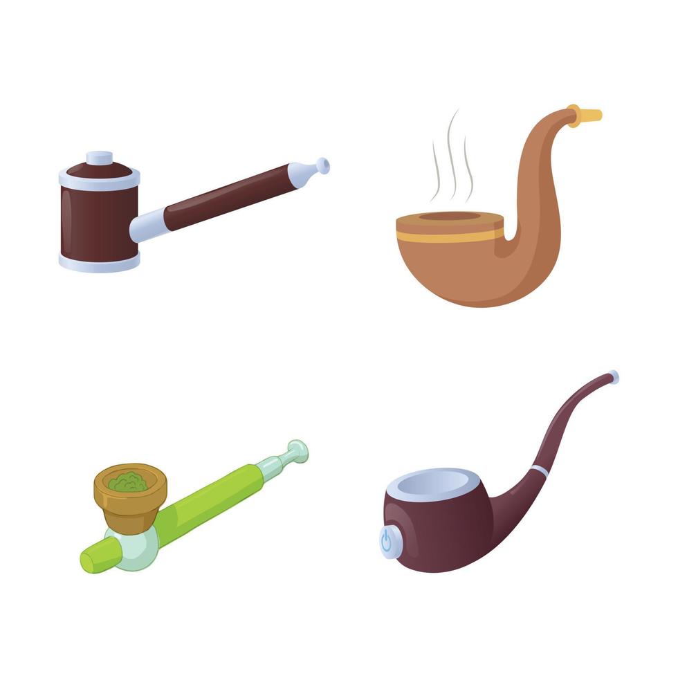 Smoking pipe icon set, cartoon style vector