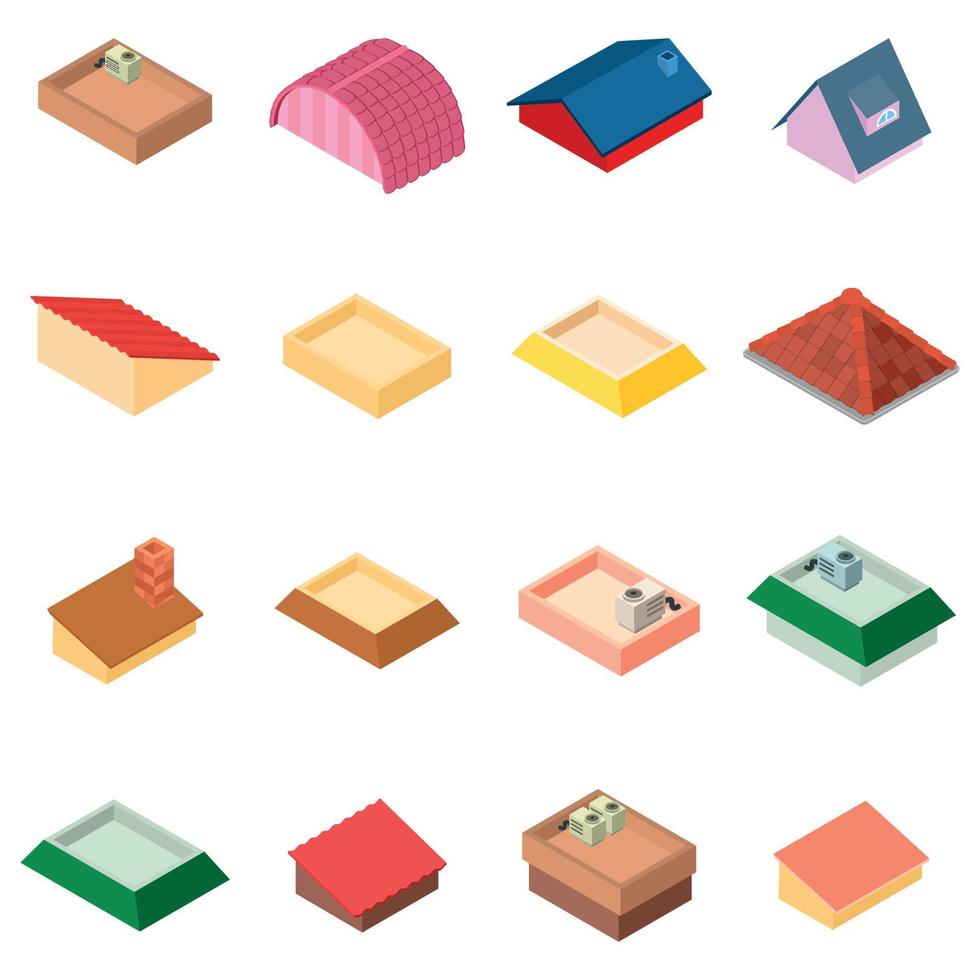 Roof icons set, isometric style vector