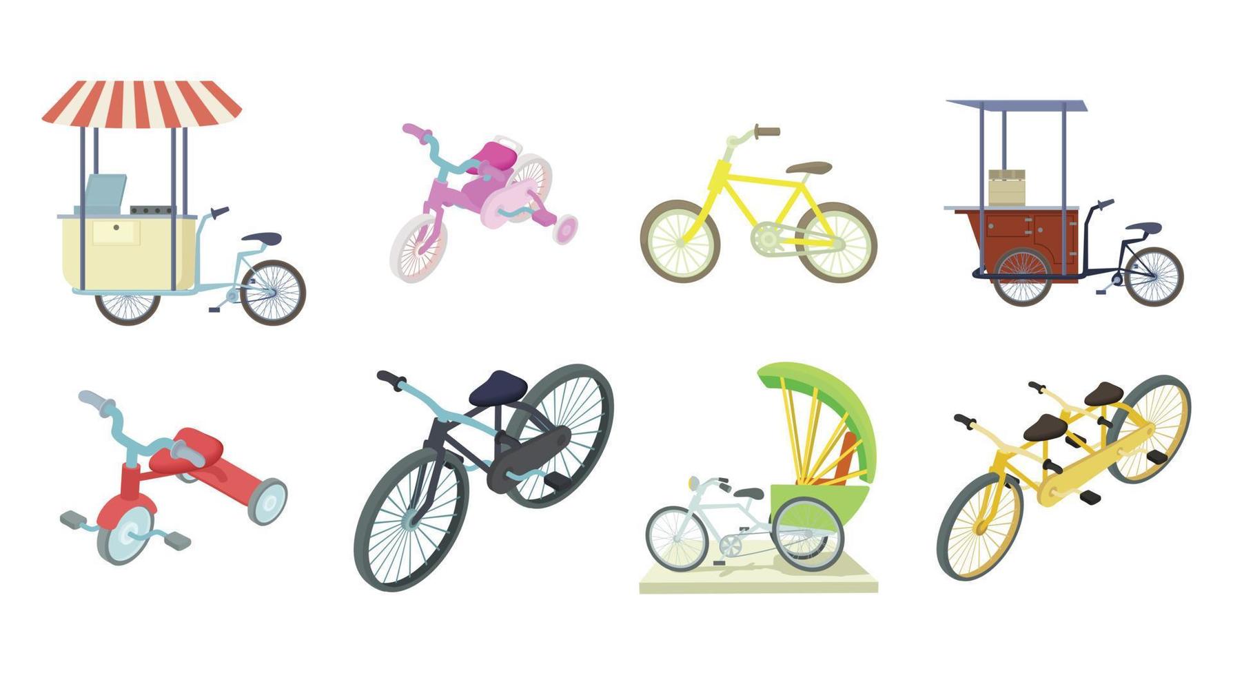 Bike icon set, cartoon style vector