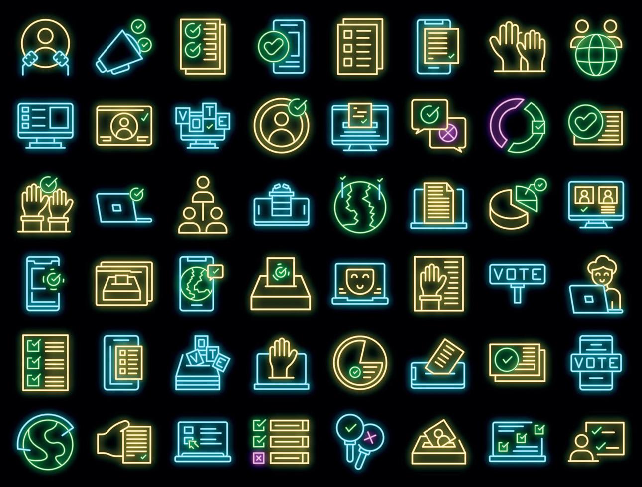 Online voting icons set outline vector. Strategy online vector neon
