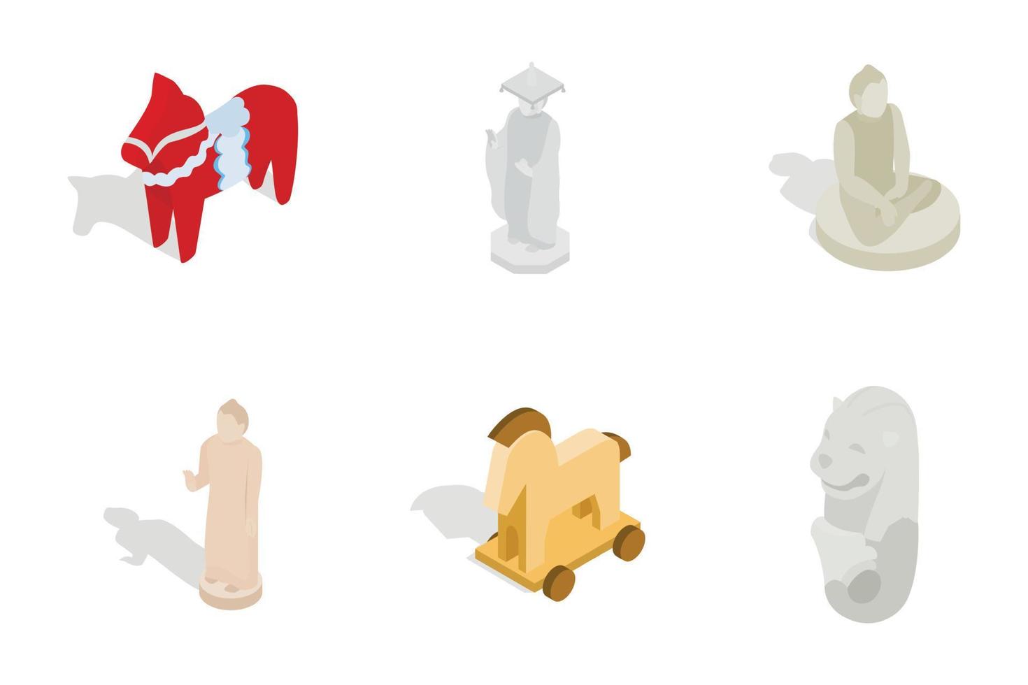 Statue icon set, isometric style vector