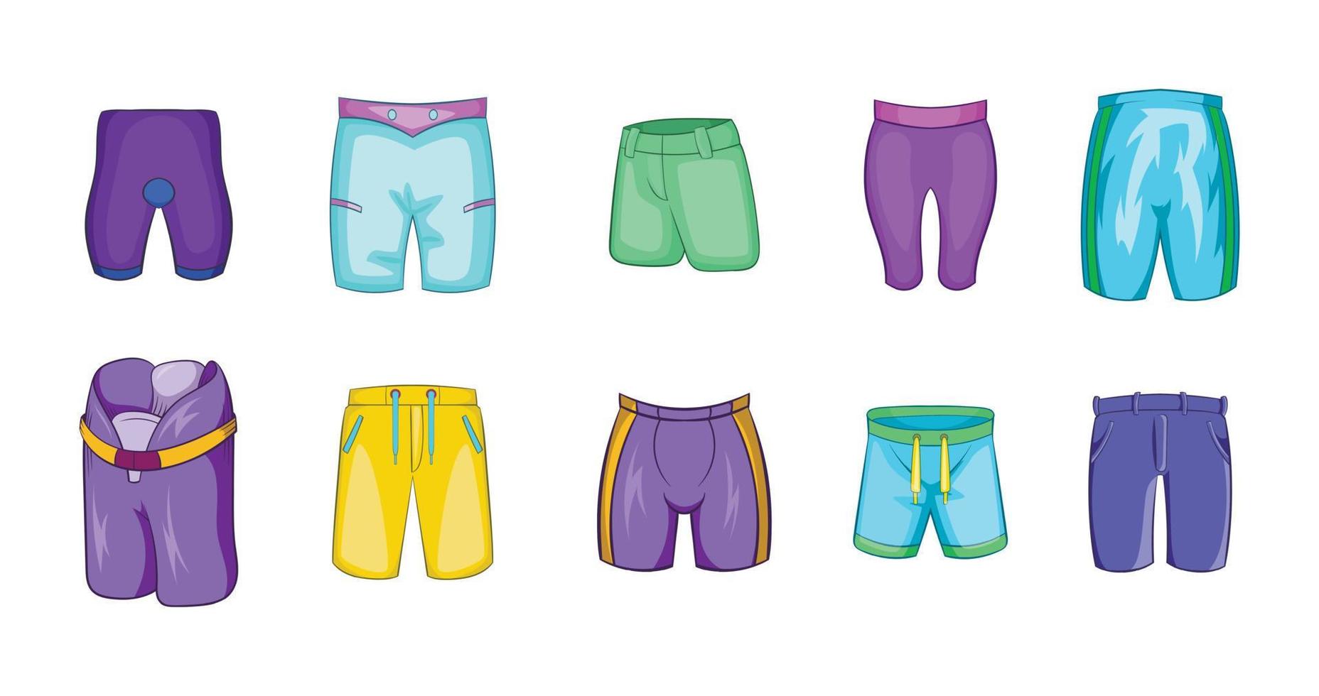 conjunto de iconos de pantalones cortos, estilo de dibujos animados vector