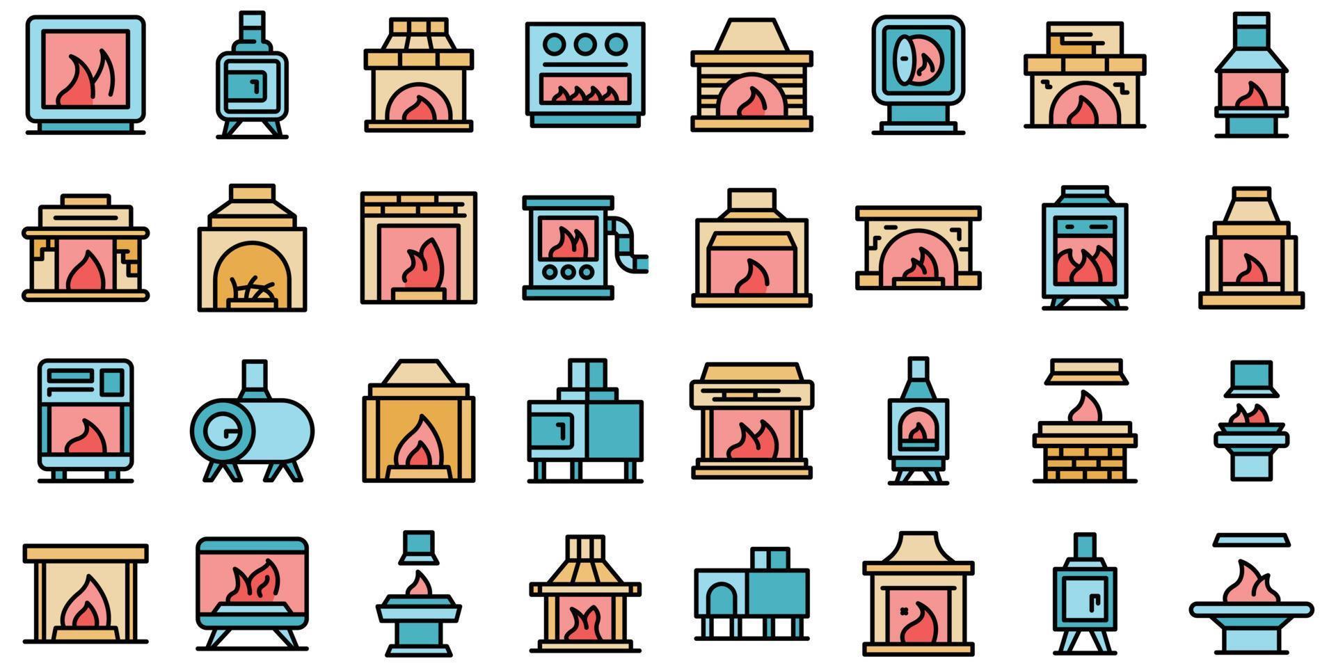 Furnace icons set vector flat