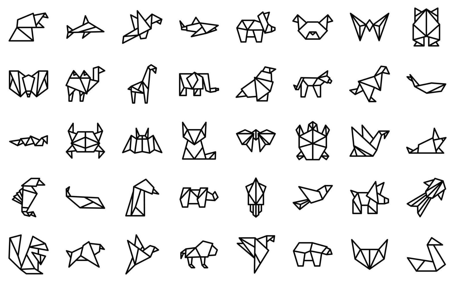 los iconos de animales de origami establecen el vector de contorno. pez de papel