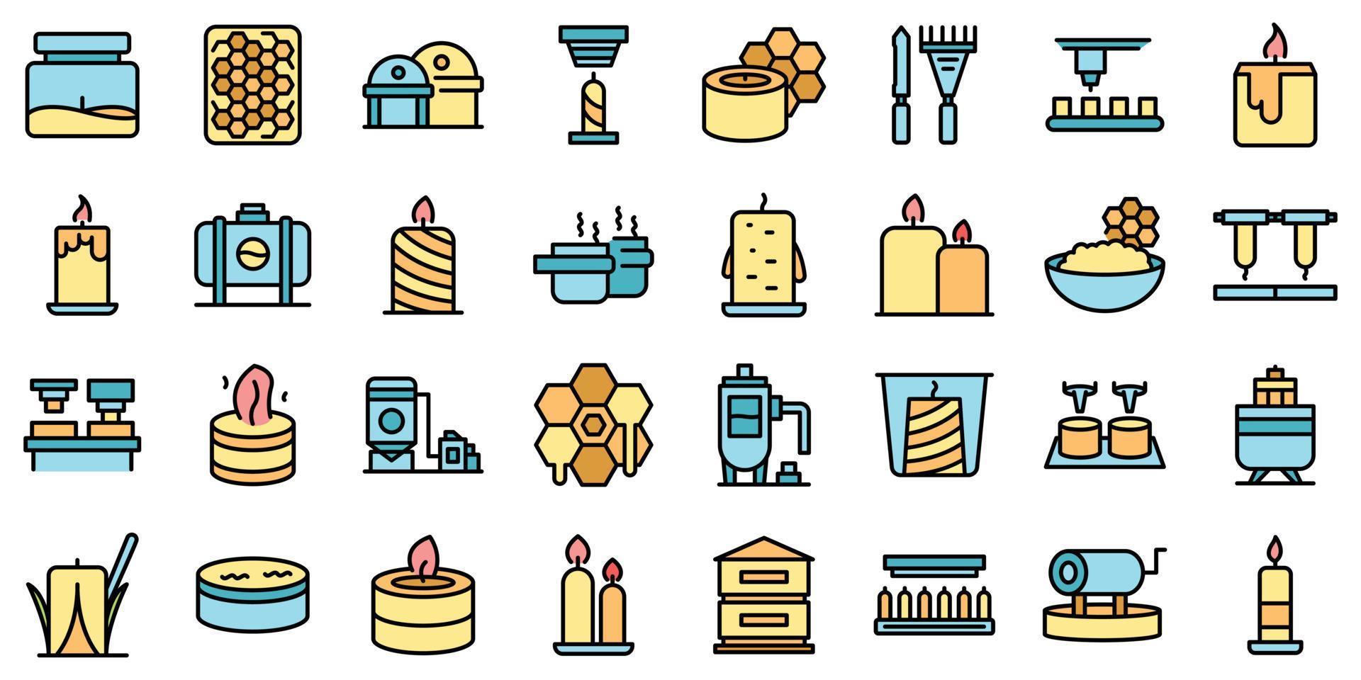Production of candles icons set outline vector. Making artist vector